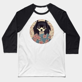 Black Long Haired Chihuahua Japan Blossom Hairy Fluffy Chihuahua Dog Mom Baseball T-Shirt